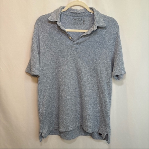 Faherty Shirt Mens Medium Light Blue Heather Cloud Cotton SS Polo - Picture 1 of 5